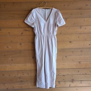 Madewell Striped Puff Sleeve Tapered Jumpsuit 10 Pocket Vneck Zip Back Pastel